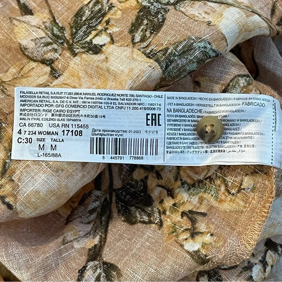 MNG Linen Blouse Women’s Sz 6 Floral Button Up Fall Nude Floral Oversized Sz 6 - Picture 10 of 11